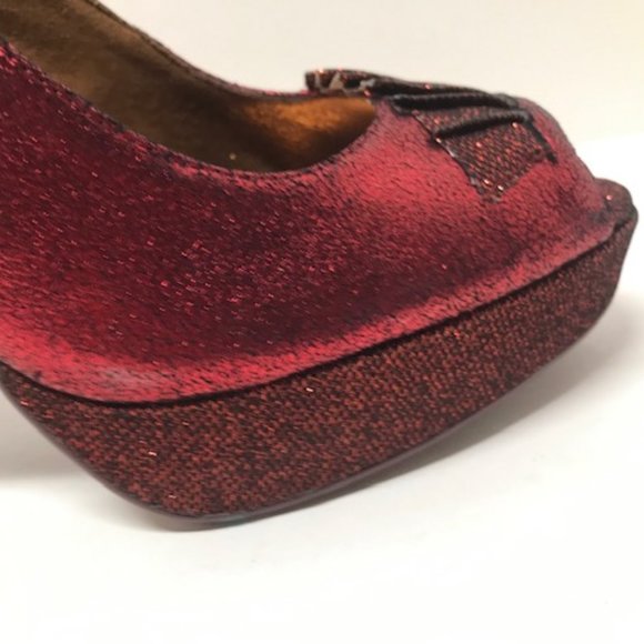 Poetic Licence London “Egyptian Princess” Red Metallic Peep Toe Pumps - Picture 7 of 16